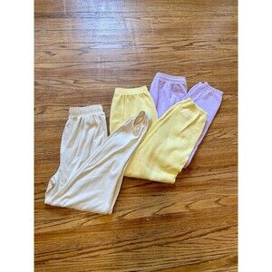VTG 80s 90s (3) Lot Sweatpants Cotton Stirrup Pants Pastel Yellow Purple Hanes
